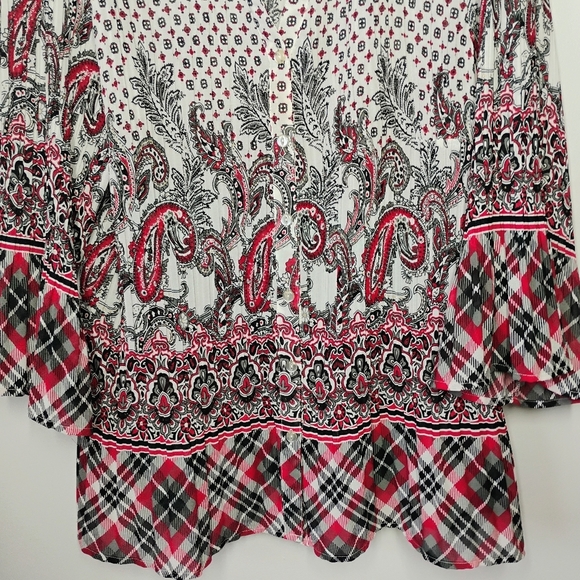 Lane Bryant Womens Button Up Top 18/20 Paisley Plaid Pleated Boho Artsy Office - Picture 2 of 10